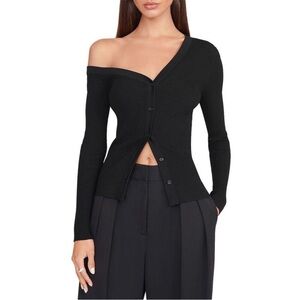 STAUD Womens Craftsman Black Ribbed Button Front Cardigan Sweater Top NWT
